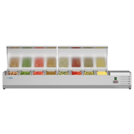 Koolmore 71" Refrigerated Countertop Condiment Prep Rail Sandwich Prep Station with Stainless Steel Cover SCDC-8P-SSL